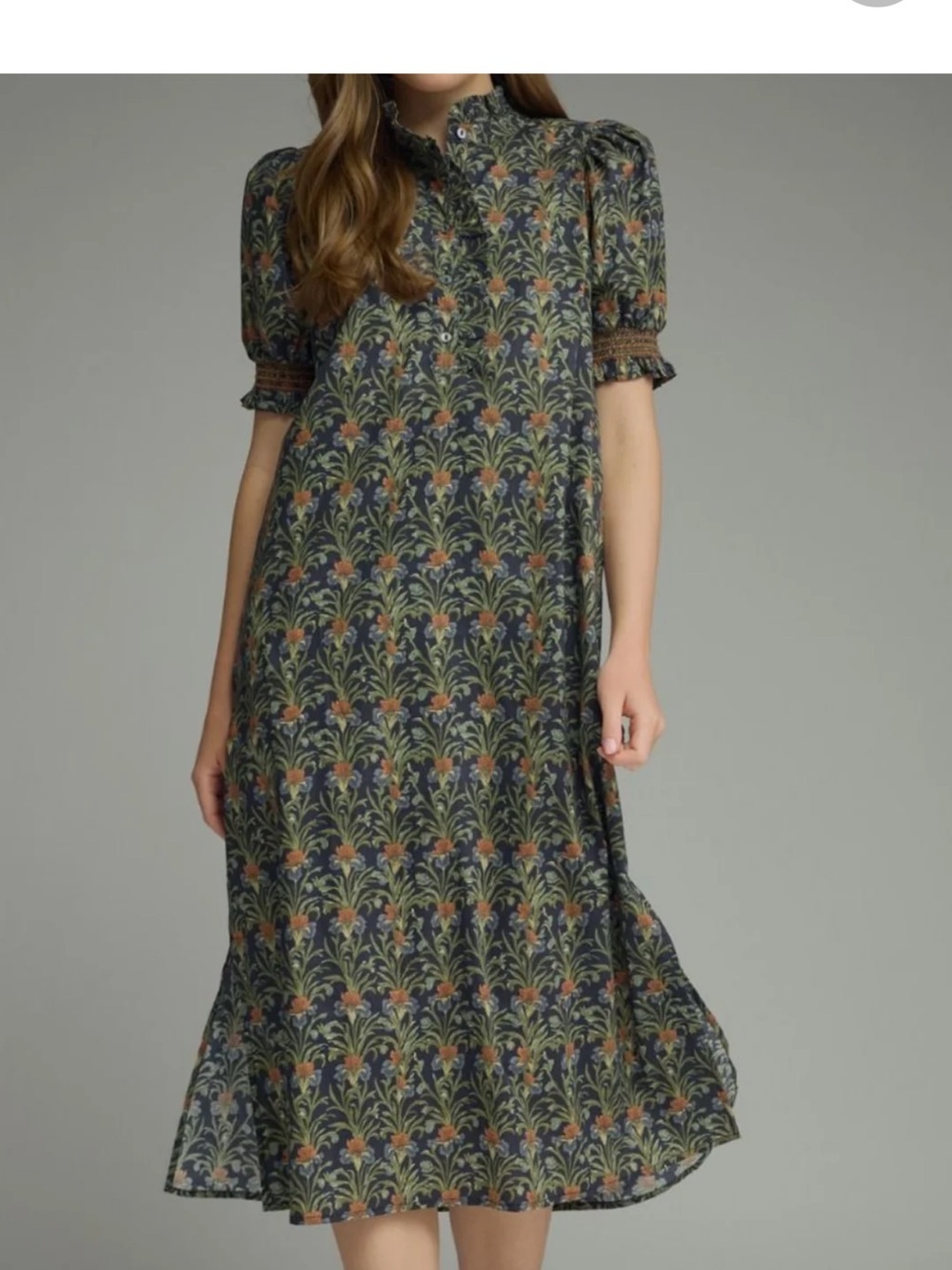 Vintage-Inspired Navy Floral Midi Dress